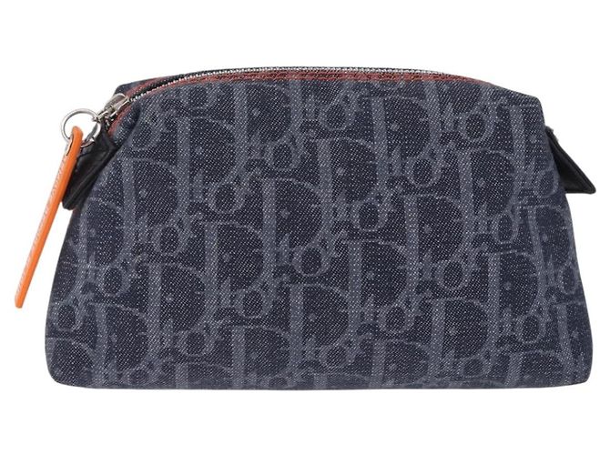 Pouch Christian Dior Trotter Canvas Flight Line Denim Navy Silver Auth 203039A Argento Blu navy - vista 2