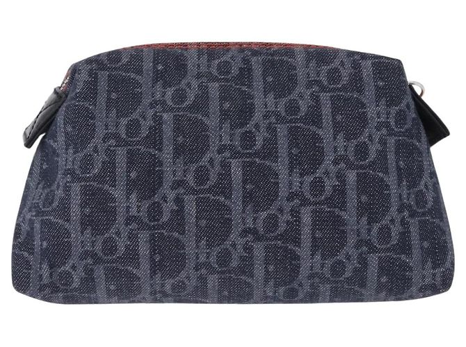 Pouch Christian Dior Trotter Canvas Flight Line Denim Navy Silver Auth 203039A Argento Blu navy - vista 3