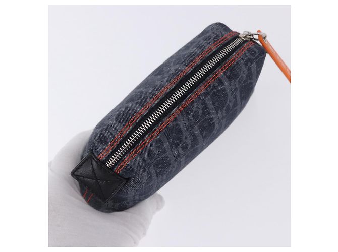 Pouch Christian Dior Trotter Canvas Flight Line Denim Navy Silver Auth 203039A Argento Blu navy - vista 6