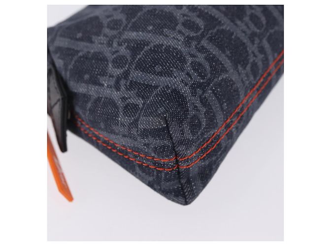 Pouch Christian Dior Trotter Canvas Flight Line Denim Navy Silver Auth 203039A Argento Blu navy - vista 8