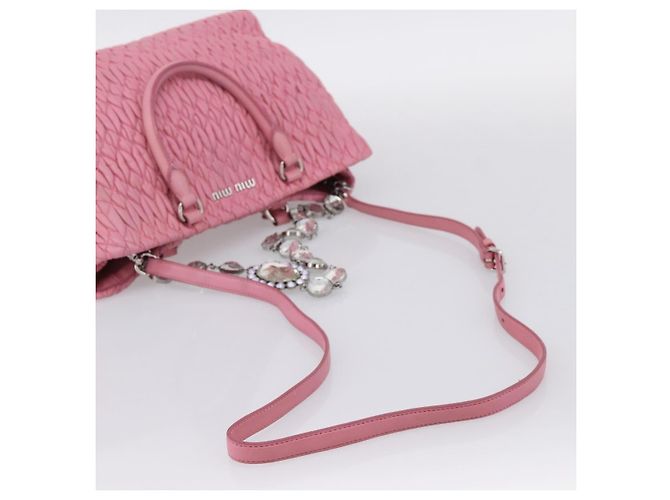 Borsa a mano Miu Miu Matelassé in pelle Rosa Argento Auth ka6078A - vista 11