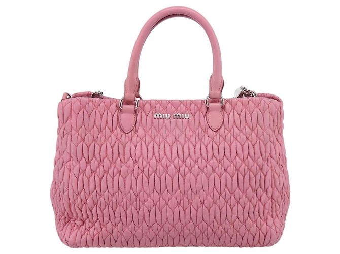 Borsa a mano Miu Miu Matelassé in pelle Rosa Argento Auth ka6078A - vista 2