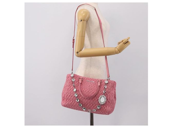 Borsa a mano Miu Miu Matelassé in pelle Rosa Argento Auth ka6078A - vista 26