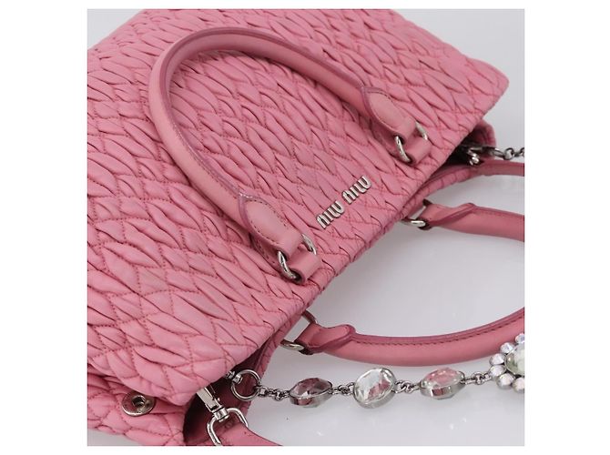 Borsa a mano Miu Miu Matelassé in pelle Rosa Argento Auth ka6078A - vista 6