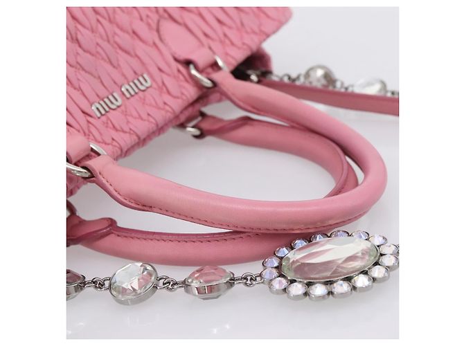 Borsa a mano Miu Miu Matelassé in pelle Rosa Argento Auth ka6078A - vista 7