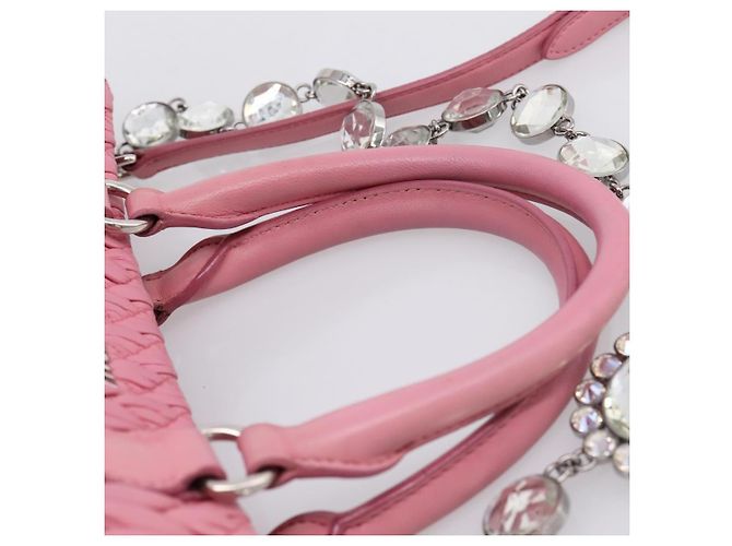 Borsa a mano Miu Miu Matelassé in pelle Rosa Argento Auth ka6078A - vista 8