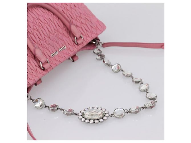 Borsa a mano Miu Miu Matelassé in pelle Rosa Argento Auth ka6078A - vista 9