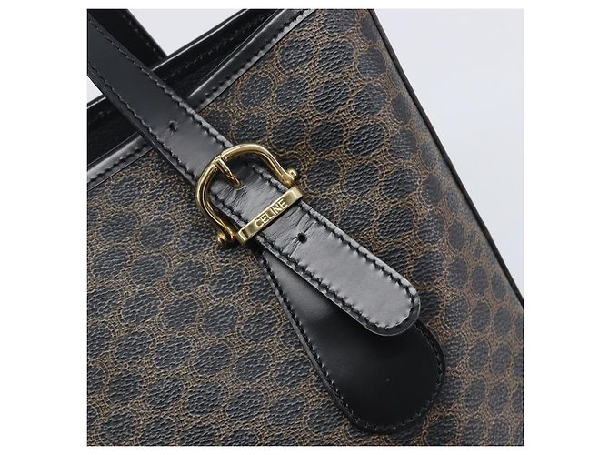 Céline Borsa a mano CELINE Macadam Canvas PVC Leather Black Gold Auth mr2888A Nero D'oro - vista 14
