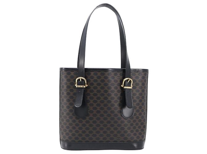 Céline Borsa a mano CELINE Macadam Canvas PVC Leather Black Gold Auth mr2888A Nero D'oro - vista 2