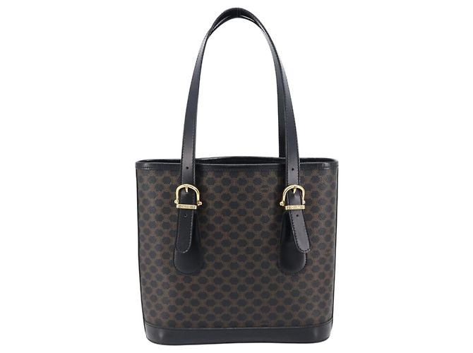 Céline Borsa a mano CELINE Macadam Canvas PVC Leather Black Gold Auth mr2888A Nero D'oro - vista 3