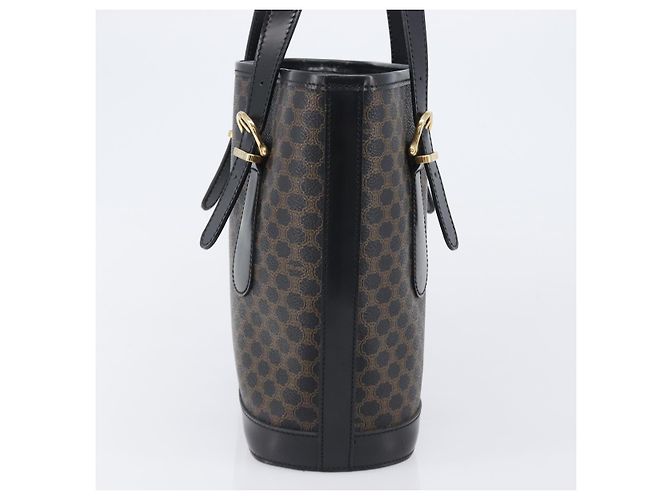 Céline Borsa a mano CELINE Macadam Canvas PVC Leather Black Gold Auth mr2888A Nero D'oro - vista 5