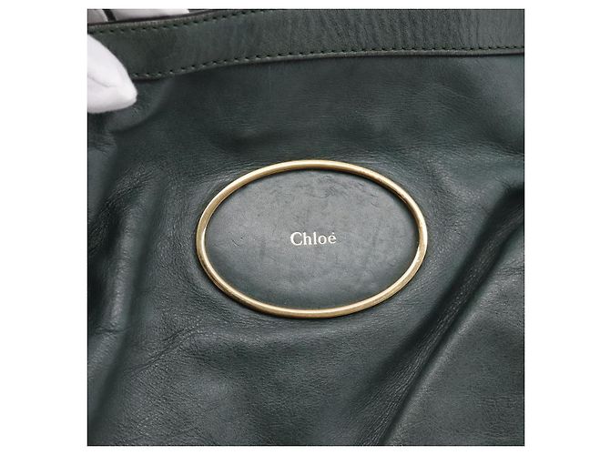 Chloé Borsa Tote Chloe Victoria in Pelle Verde Tono Oro Auth 203354 - vista 14