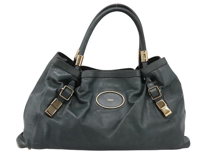 Chloé Borsa Tote Chloe Victoria in Pelle Verde Tono Oro Auth 203354 - vista 2