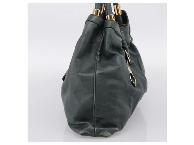 Chloé Borsa Tote Chloe Victoria in Pelle Verde Tono Oro Auth 203354 - vista 4