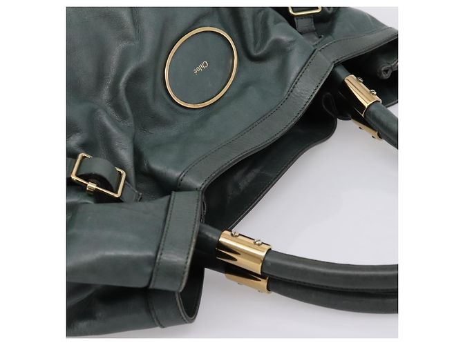 Chloé Borsa Tote Chloe Victoria in Pelle Verde Tono Oro Auth 203354 - vista 6