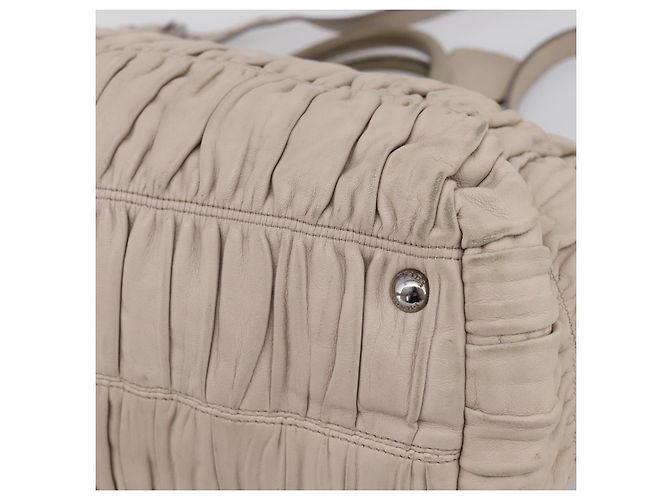 Borsa a mano Prada Gathered in pelle 2way Ivory Silver Auth 202895A Argento Crudo - vista 14