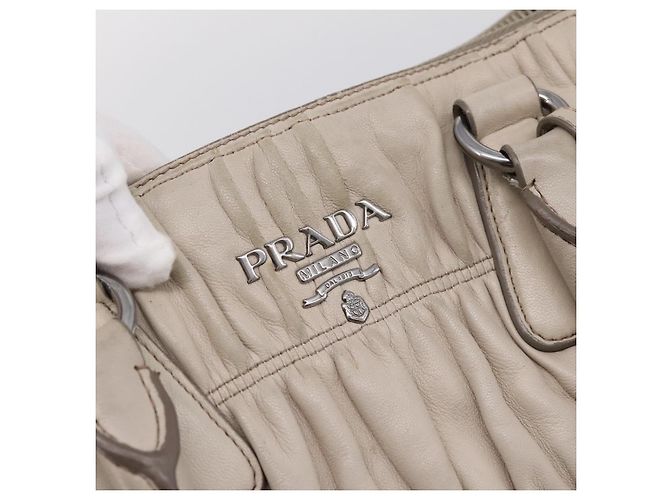 Borsa a mano Prada Gathered in pelle 2way Ivory Silver Auth 202895A Argento Crudo - vista 19