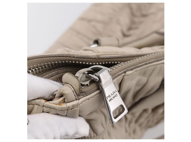 Borsa a mano Prada Gathered in pelle 2way Ivory Silver Auth 202895A Argento Crudo - vista 28