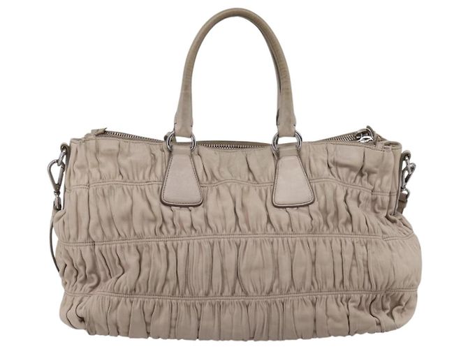 Borsa a mano Prada Gathered in pelle 2way Ivory Silver Auth 202895A Argento Crudo - vista 3