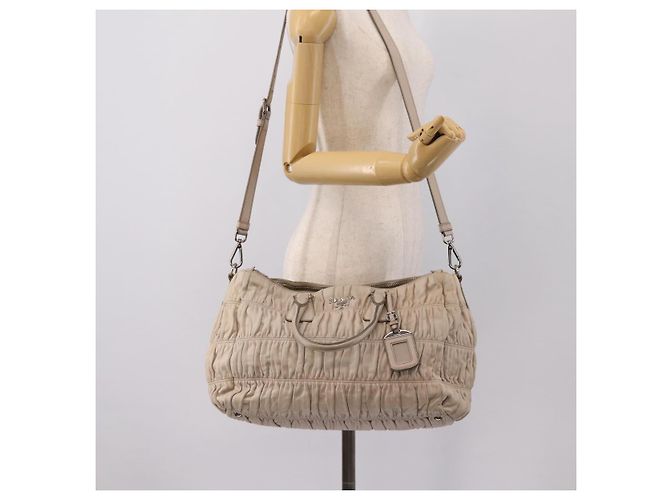 Borsa a mano Prada Gathered in pelle 2way Ivory Silver Auth 202895A Argento Crudo - vista 31