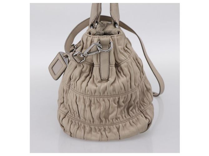 Borsa a mano Prada Gathered in pelle 2way Ivory Silver Auth 202895A Argento Crudo - vista 5