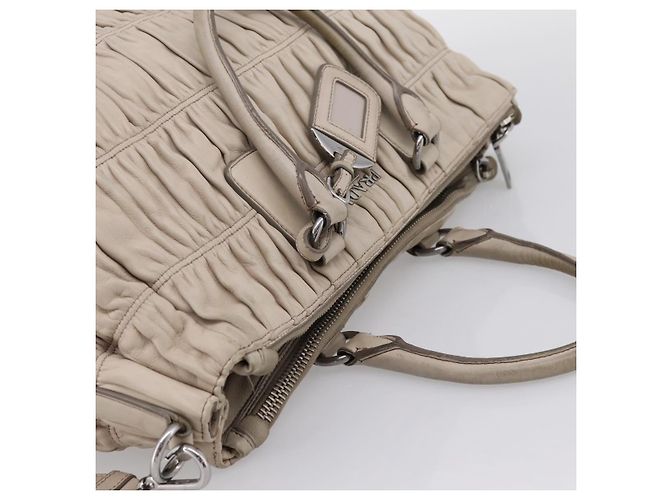 Borsa a mano Prada Gathered in pelle 2way Ivory Silver Auth 202895A Argento Crudo - vista 6