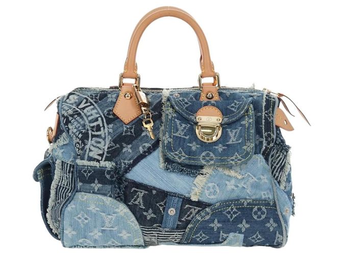 Borsa LOUIS VUITTON Monogram Denim Patchwork Speedy 30 Blu M95380 Auth 202605SM - vista 13