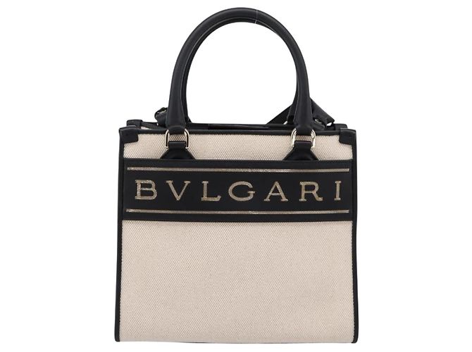 Bulgari Borsa BVLGARI Canvas 2way Beige Gold Auth 202907M D'oro - vista 2
