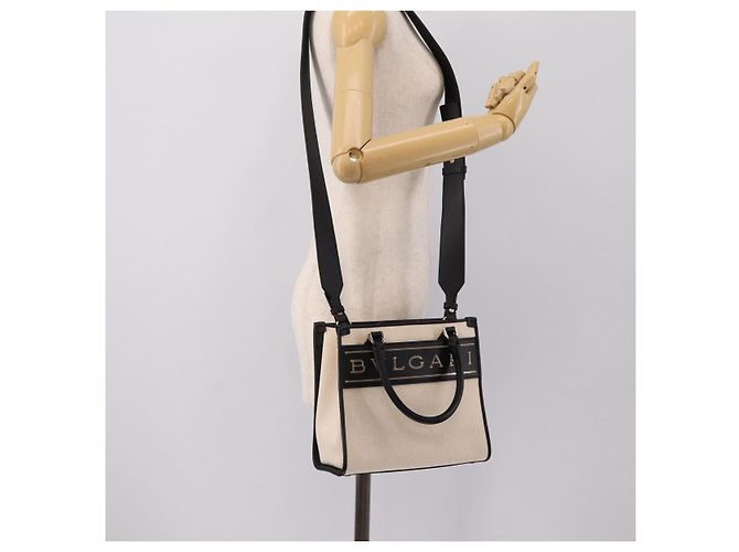 Bulgari Borsa BVLGARI Canvas 2way Beige Gold Auth 202907M D'oro - vista 22