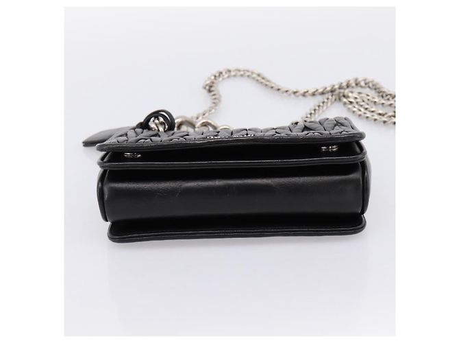 Borsa a tracolla Miu Miu Matelassé con catena in pelle nera e argento Auth 203216V Nero - vista 11