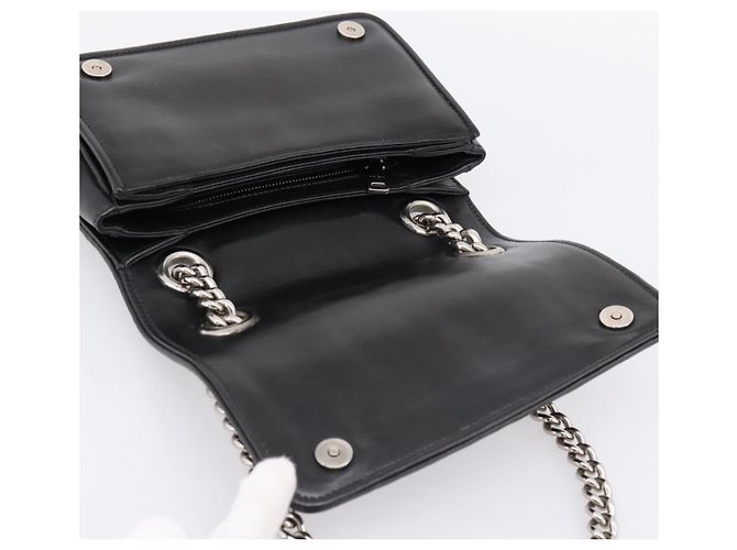 Borsa a tracolla Miu Miu Matelassé con catena in pelle nera e argento Auth 203216V Nero - vista 18