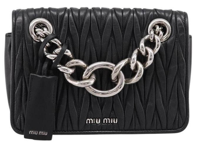 Borsa a tracolla Miu Miu Matelassé con catena in pelle nera e argento Auth 203216V Nero - vista 2
