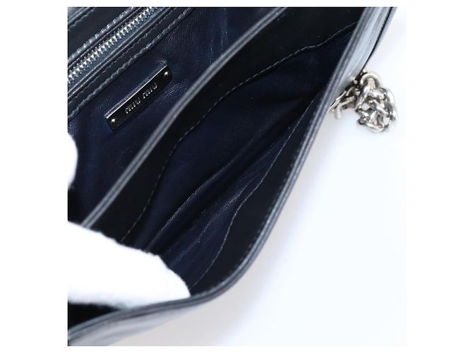Borsa a tracolla Miu Miu Matelassé con catena in pelle nera e argento Auth 203216V Nero - vista 25
