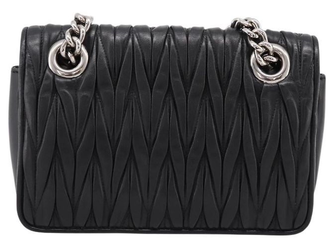 Borsa a tracolla Miu Miu Matelassé con catena in pelle nera e argento Auth 203216V Nero - vista 3