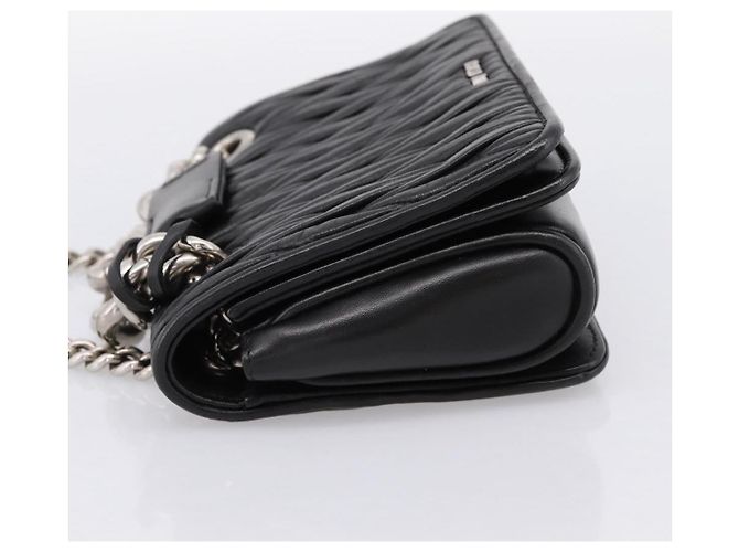 Borsa a tracolla Miu Miu Matelassé con catena in pelle nera e argento Auth 203216V Nero - vista 4
