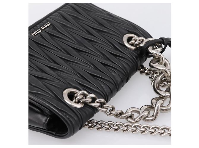 Borsa a tracolla Miu Miu Matelassé con catena in pelle nera e argento Auth 203216V Nero - vista 6
