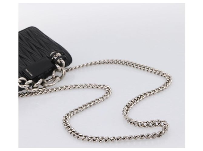 Borsa a tracolla Miu Miu Matelassé con catena in pelle nera e argento Auth 203216V Nero - vista 7