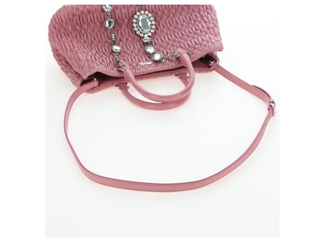 Borsa a mano Miu Miu Matelassé in pelle 2way Rosa Argento Auth 203770V - vista 11