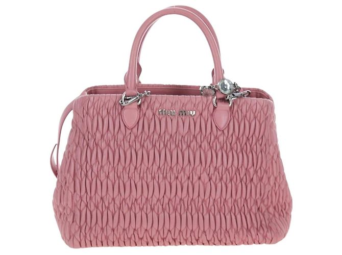 Borsa a mano Miu Miu Matelassé in pelle 2way Rosa Argento Auth 203770V - vista 2