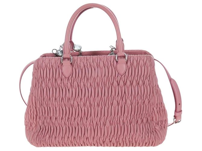 Borsa a mano Miu Miu Matelassé in pelle 2way Rosa Argento Auth 203770V - vista 3