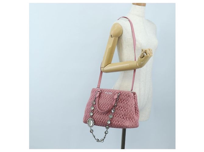 Borsa a mano Miu Miu Matelassé in pelle 2way Rosa Argento Auth 203770V - vista 32