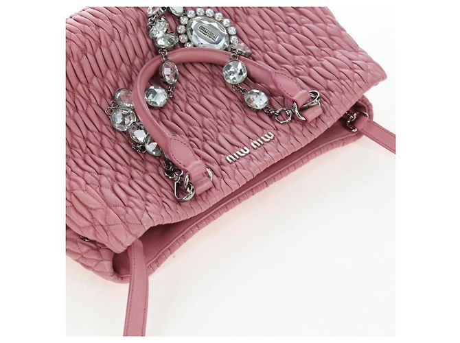 Borsa a mano Miu Miu Matelassé in pelle 2way Rosa Argento Auth 203770V - vista 7