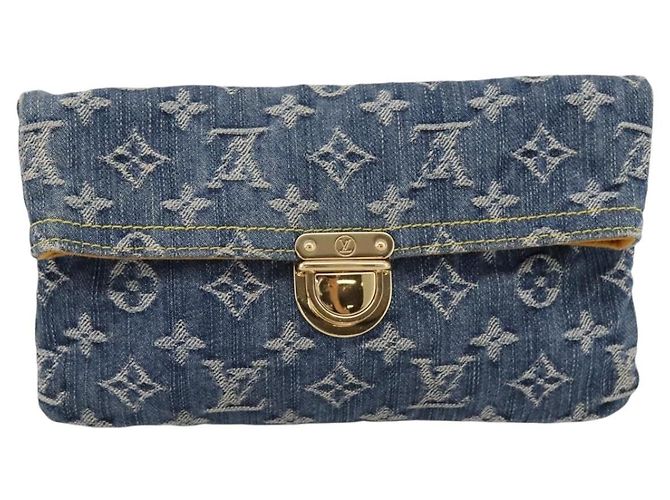 LOUIS VUITTON Monogram Denim Pochette Plat Clutch Bag Blue M95007 Auth 202197V - vista 2