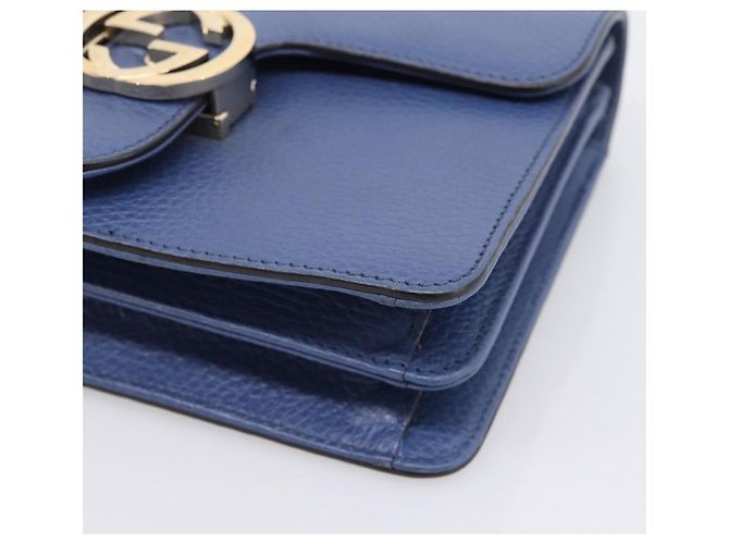 GUCCI Interlocking G Chain Schultertasche aus Leder Blau Gold 510304 Auth 202459V Golden - Ansicht 10