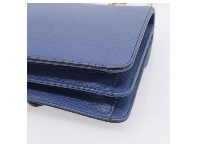 GUCCI Interlocking G Chain Schultertasche aus Leder Blau Gold 510304 Auth 202459V Golden - Ansicht 12