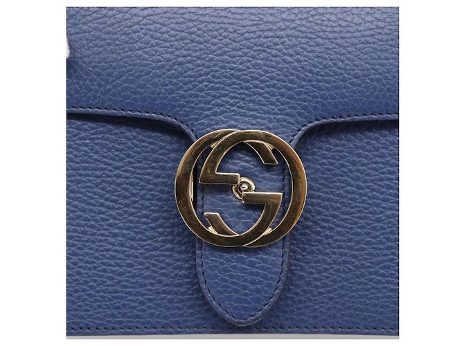 GUCCI Interlocking G Chain Schultertasche aus Leder Blau Gold 510304 Auth 202459V Golden - Ansicht 14