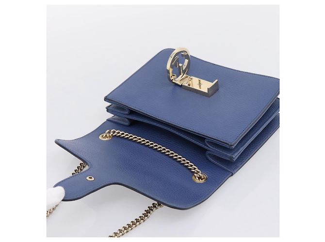 GUCCI Interlocking G Chain Schultertasche aus Leder Blau Gold 510304 Auth 202459V Golden - Ansicht 15