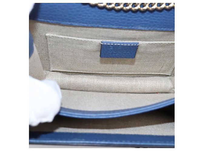 GUCCI Interlocking G Chain Schultertasche aus Leder Blau Gold 510304 Auth 202459V Golden - Ansicht 17