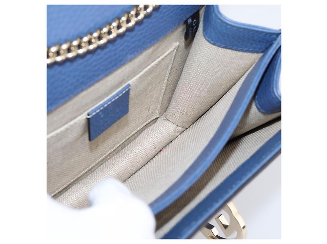 GUCCI Interlocking G Chain Schultertasche aus Leder Blau Gold 510304 Auth 202459V Golden - Ansicht 18
