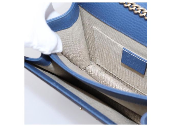 GUCCI Interlocking G Chain Schultertasche aus Leder Blau Gold 510304 Auth 202459V Golden - Ansicht 19